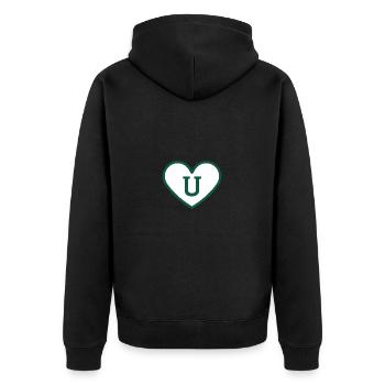 Lettre u cœur sport tendance vert - idée cadeau - Veste à capuche bio Premium Unisexe - noir - Dos - Nico (187cm)