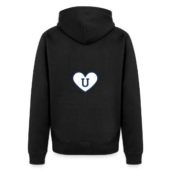 Lettre u cœur sport tendance bleu - idée cadeau - Veste à capuche bio Premium Unisexe - noir - Dos - Nico (187cm)