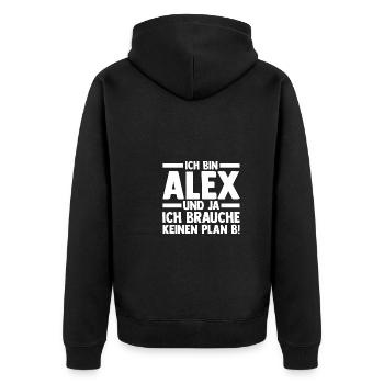 Alexander Alexandra Alexa Alex - Unisex Premium Bio Zip Hoodie - Schwarz - Hinten - Nico (187cm)