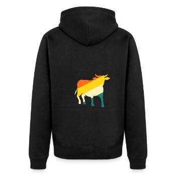 Büffel Rind Ochsen - Unisex Premium Bio Zip Hoodie - Schwarz - Hinten - Nico (187cm)