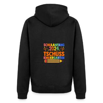 Parents School Child Primary School First Grade Enrollment - Unisex Premium Organic Zip Hoodie - black - Back - Nico (187cm)