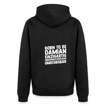 Vorname Damian - Unisex Premium Bio Zip Hoodie - Schwarz - Hinten - Nico (187cm)