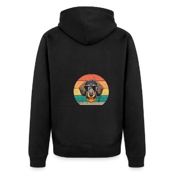 Hund Dackel - Unisex Premium Bio Zip Hoodie - Schwarz - Hinten - Nico (187cm)
