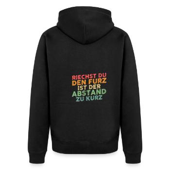 Riechst Du Den Furz Ist Der Abstand Zu Kurz - Unisex Premium Bio Zip Hoodie - Schwarz - Hinten - Nico (187cm)