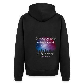Christian Quote Psalm 147:4 - Unisex Premium Organic Zip Hoodie - black - Back - Nico (187cm)