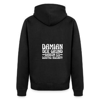 Vorname Damian - Unisex Premium Bio Zip Hoodie - Schwarz - Hinten - Nico (187cm)