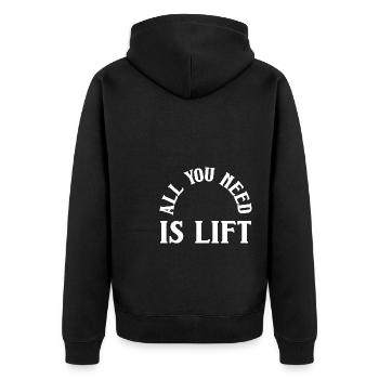 All you need is lift - Unisex Premium Bio Zip Hoodie - Schwarz - Hinten - Nico (187cm)