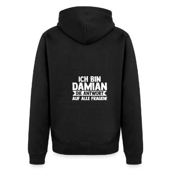 Vorname Damian - Unisex Premium Bio Zip Hoodie - Schwarz - Hinten - Nico (187cm)