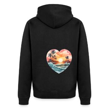 Strand Herzmotiv - Unisex Premium Bio Zip Hoodie - Schwarz - Hinten - Nico (187cm)
