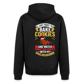 Doxie Dachshund Dackel Teckel Hund Weihnachten - Unisex Premium Bio Zip Hoodie - Schwarz - Hinten - Nico (187cm)