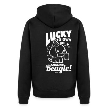 Beagle Design für Kinder - Unisex Premium Bio Zip Hoodie - Schwarz - Hinten - Nico (187cm)