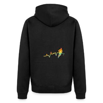 Feldhockeyspieler Herzschlag Feldhockey - Unisex Premium Bio Zip Hoodie - Schwarz - Hinten - Nico (187cm)