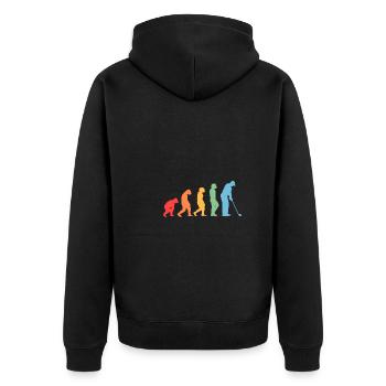 Golfspieler Evolution Golf - Unisex Premium Bio Zip Hoodie - Schwarz - Hinten - Nico (187cm)