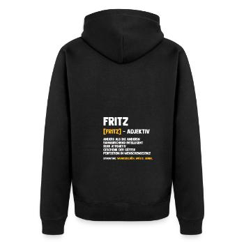 Fritz - Unisex Premium Bio Zip Hoodie - Schwarz - Hinten - Nico (187cm)
