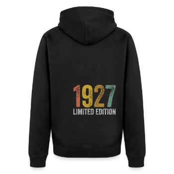 Jahrgang 1927 Limited Edition Geburtstag - Unisex Premium Bio Zip Hoodie - Schwarz - Hinten - Nico (187cm)