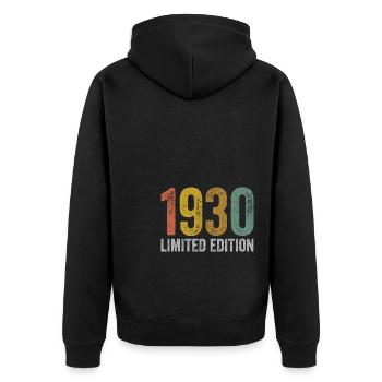 Vintage 1930s Limited Edition Birthday - Unisex Premium Organic Zip Hoodie - black - Back - Nico (187cm)