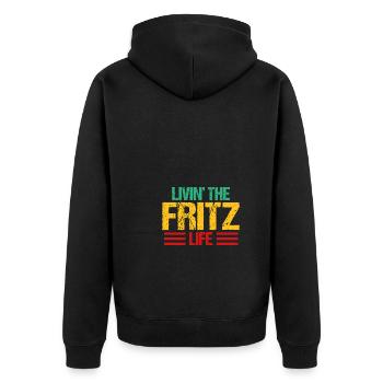 Fritz - Unisex Premium Bio Zip Hoodie - Schwarz - Hinten - Nico (187cm)