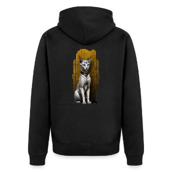 Bastets wachsame Majestät: Beschützerin des Göttlichen - Unisex Premium Bio Zip Hoodie - Schwarz - Hinten - Nico (187cm)