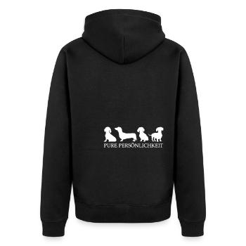Dackelsilhouetten mit Dackelspruch - Unisex Premium Bio Zip Hoodie - Schwarz - Hinten - Nico (187cm)