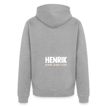 Henrik - Unisex Premium Bio Zip Hoodie - Grau meliert - Hinten - Nico (187cm)