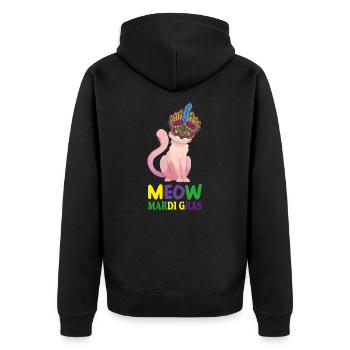 Lustige Katzen, Miau Mardi Gras, Miau, Mardi Gras Katzen - Unisex Premium Bio Zip Hoodie - Schwarz - Hinten - Nico (187cm)