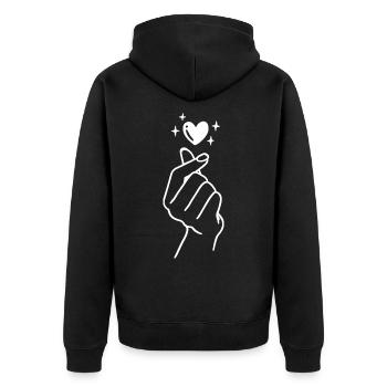 K-Pop Saranghae Love Hand Heart - Veste à capuche bio Premium Unisexe - noir - Dos - Nico (187cm)