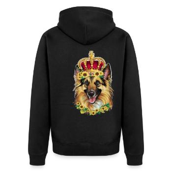 Proud German Shepherd with Crown and Sunflowers - Unisex Premium Organic Zip Hoodie - black - Back - Nico (187cm)
