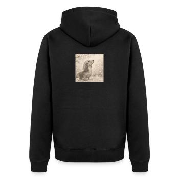 Dachshund Cherry Blossom Pencil Motif Retro - Unisex Premium Organic Zip Hoodie - black - Back - Nico (187cm)