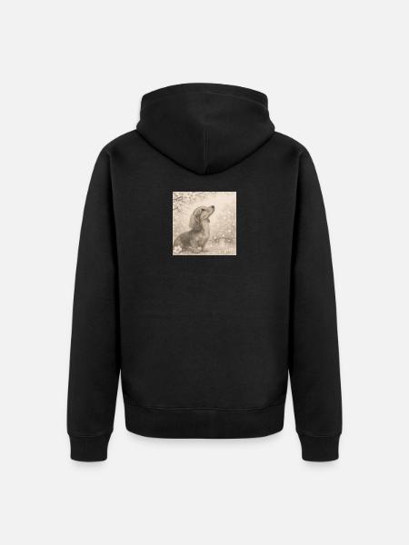 Dachshund Cherry Blossom Pencil Motif Retro - Unisex Premium Organic Zip Hoodie - black