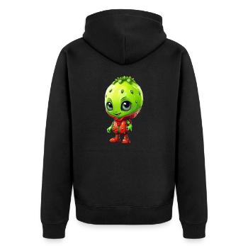 Kawaii Alien Strawberry: Cute Extraterrestrial - Unisex Premium Organic Zip Hoodie - black - Back - Nico (187cm)