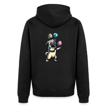 Easter Pug Juggling Eggs, Artist Dog - Unisex Premium Organic Zip Hoodie - black - Back - Nico (187cm)