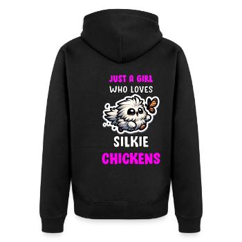 Juste une fille qui aime le poulet Silkies Silkie - Veste à capuche bio Premium Unisexe - noir - Dos - Nico (187cm)