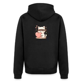 Kawaii Love Bandit – Chat Chibi Voleur de Cœurs - Veste à capuche bio Premium Unisexe - noir - Dos - Nico (187cm)
