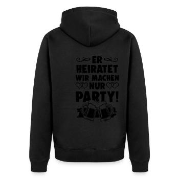 Er Heiratet Wir machen Party - Unisex Premium Bio Zip Hoodie - Schwarz - Hinten - Nico (187cm)