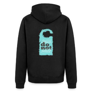 Bitte nicht stören- Hotel Schild- Spaß Ruhe - Unisex Premium Bio Zip Hoodie - Schwarz - Hinten - Nico (187cm)
