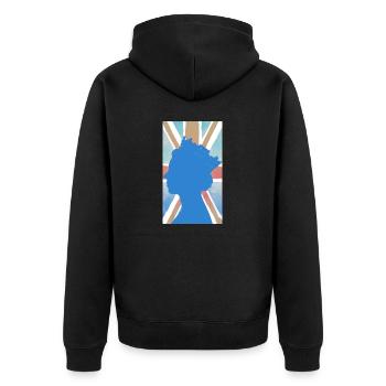 QUEEN ELIZABETH UK FLAG UNION JACK KINGDOM HEAVEN - Unisex Premium Bio Zip Hoodie - Schwarz - Hinten - Nico (187cm)