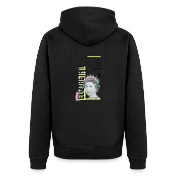 RIP Königin Elizabeth II., God Save the Queen, - Unisex Premium Bio Zip Hoodie - Schwarz - Hinten - Nico (187cm)