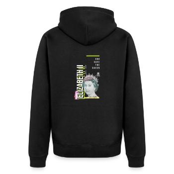 RIP Königin Elizabeth II., God Save the Queen, - Unisex Premium Bio Zip Hoodie - Schwarz - Hinten - Nico (187cm)