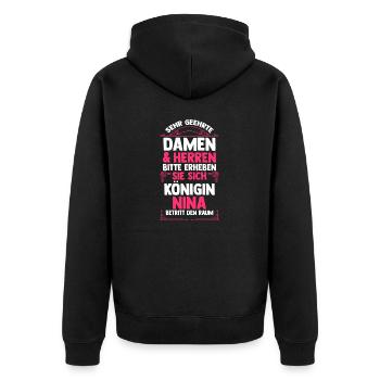 Vorname Nina - Unisex Premium Bio Zip Hoodie - Schwarz - Hinten - Nico (187cm)
