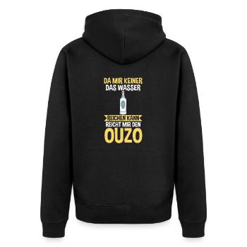 Da mir keiner das Wasser reichen kann reicht mir e - Unisex Premium Bio Zip Hoodie - Schwarz - Hinten - Nico (187cm)