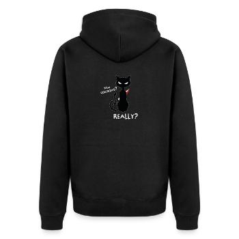 Neue Freundin? - Lustiges Katzen Shirt Design - Unisex Premium Bio Zip Hoodie - Schwarz - Hinten - Nico (187cm)