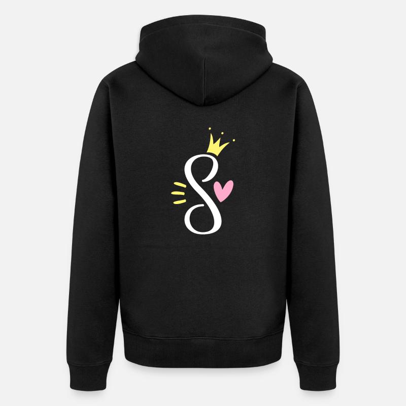 Buchstabe S Anfangsbuchstabe Krone - Unisex Premium Bio Zip Hoodie - Schwarz