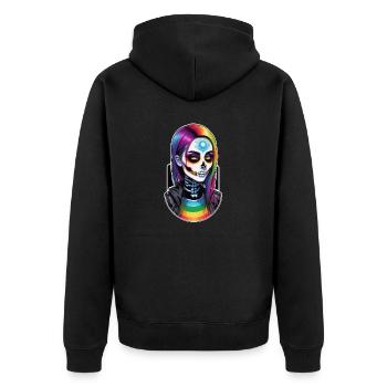 Halloween - Rock & Regenbogen - Unisex Premium Bio Zip Hoodie - Schwarz - Hinten - Nico (187cm)