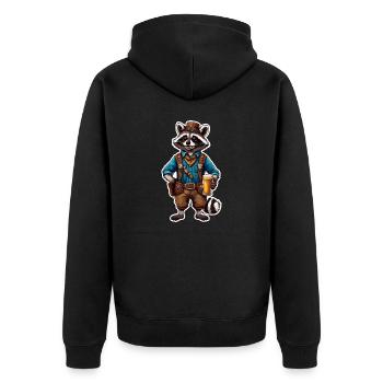 Lederhose / Tier / Tracht / Tradition / Waschbär - Unisex Premium Bio Zip Hoodie - Schwarz - Hinten - Nico (187cm)