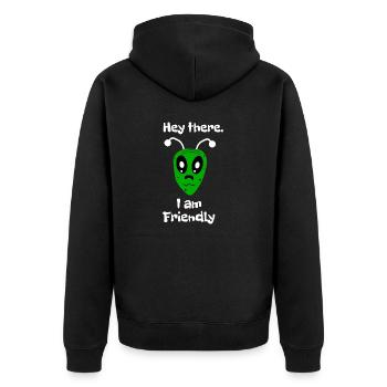 Hey there I'm friendly - Unisex Premium Organic Zip Hoodie - black - Back - Nico (187cm)
