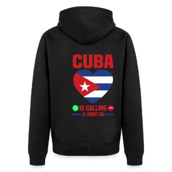 Kuba - Unisex Premium Bio Zip Hoodie - Schwarz - Hinten - Nico (187cm)