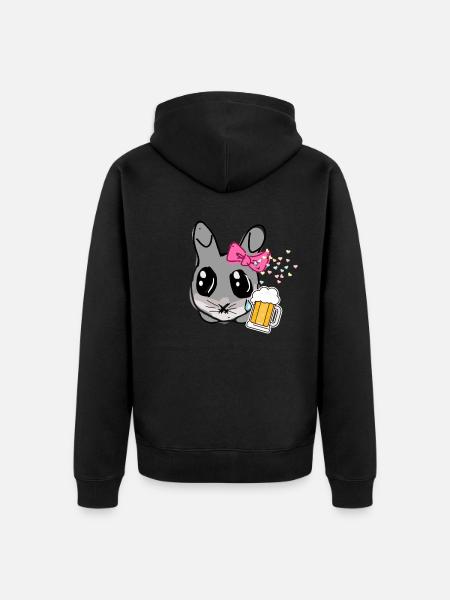 Beer, bunny, illustration, rabbit - Unisex Premium Organic Zip Hoodie - black