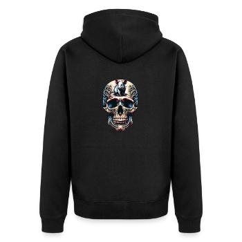 Bunter Skull mit süßer kleiner Maus auf der Stirn - Unisex Premium Bio Zip Hoodie - Schwarz - Hinten - Nico (187cm)