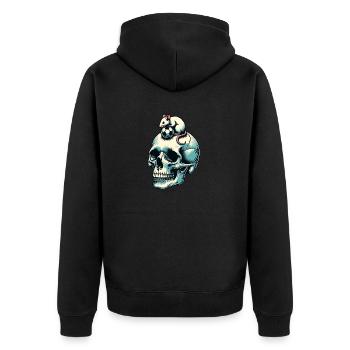 Skull mit lustiger Maus und Fussball - Unisex Premium Bio Zip Hoodie - Schwarz - Hinten - Nico (187cm)