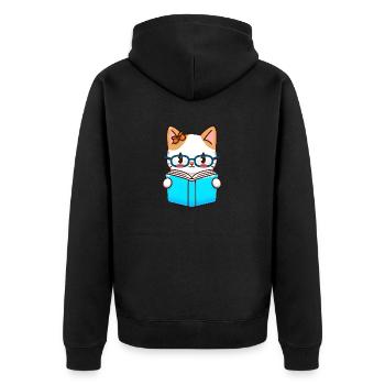 Kawaii Katze Liest Buch Kater Literatur - Unisex Premium Bio Zip Hoodie - Schwarz - Hinten - Nico (187cm)